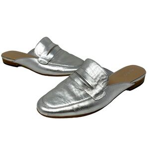 Aldo Shahan Silver Leather Flat Mules 8